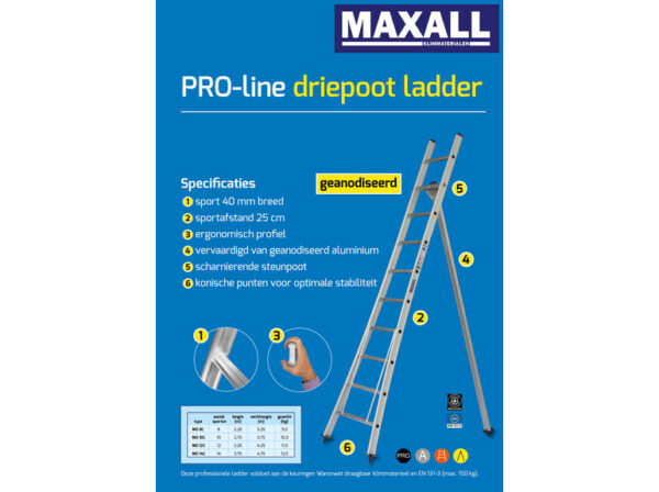 Driepoot Plukladder (8 t/m 14 sporten) GEANODISEERD - Afbeelding 7
